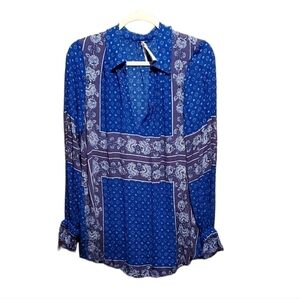 Free People Floral Rayon Long Sleeve Ruffle Smock‎ Tops Blouses Women Small